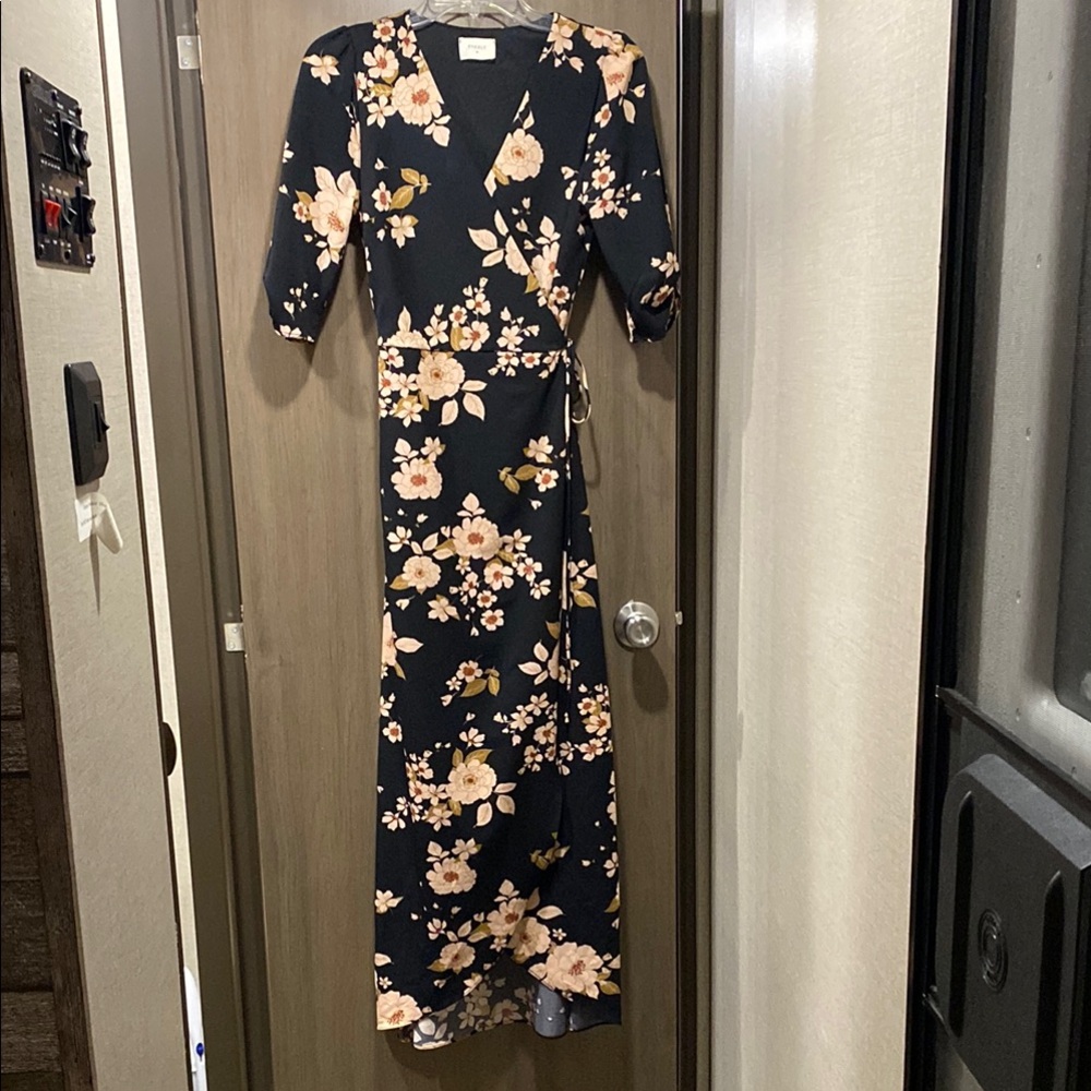 Floral Black Wrap Dress